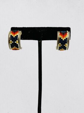 Sterling Silver Navajo Beaded Handmade Half Hoop Earrings Southwestern